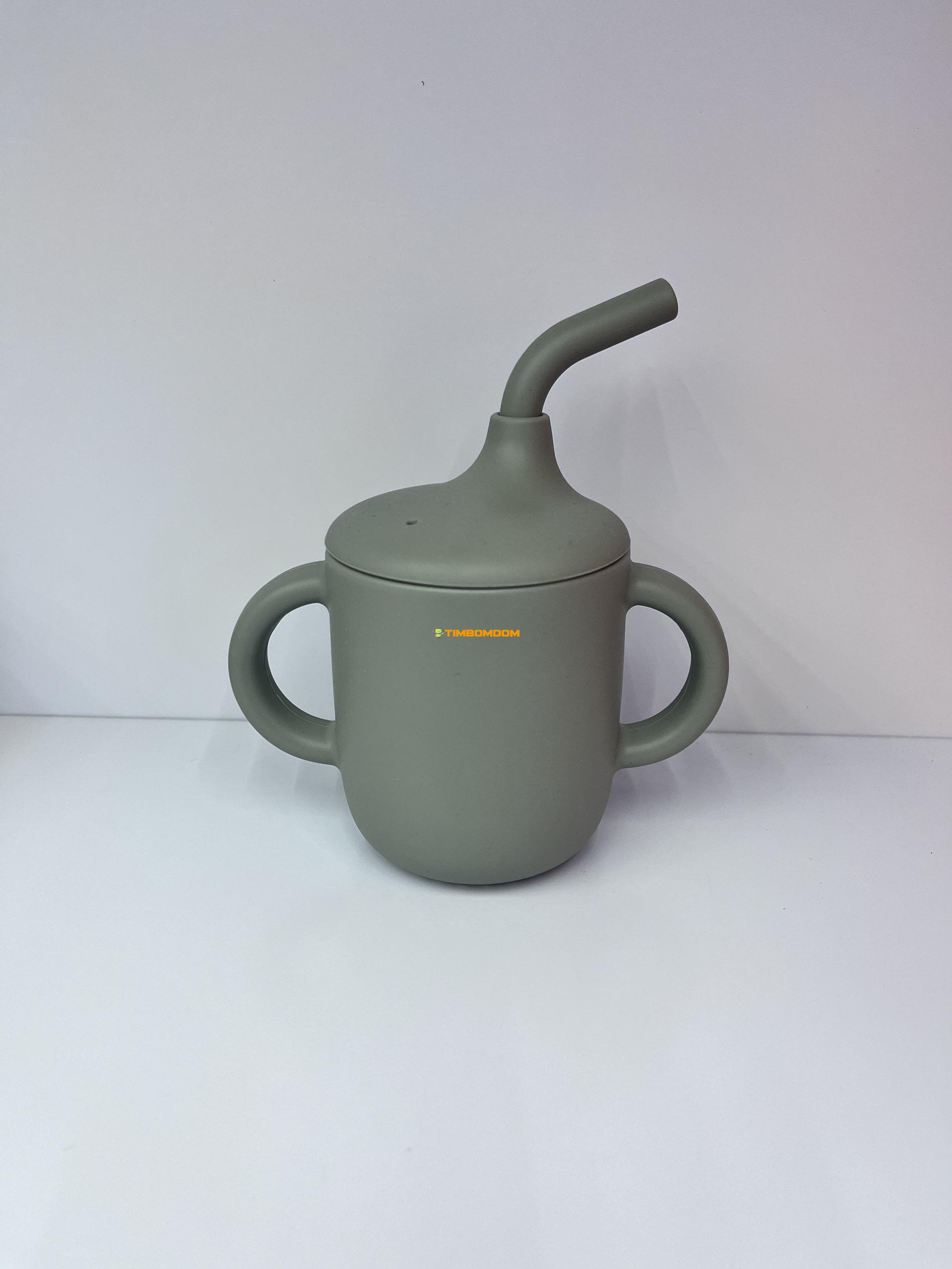 Silicone Baby Sippy Cup with Bent Straw and Handles