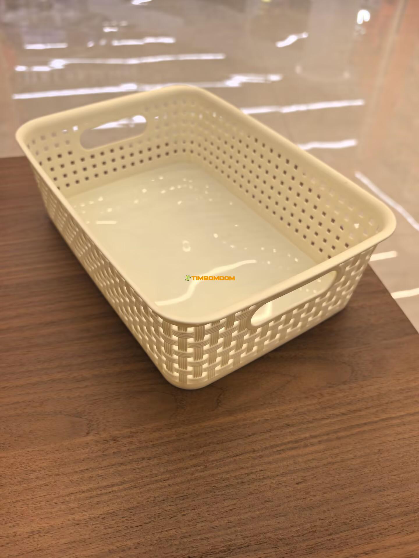 Rectangular Plastic Storage Basket with Handles