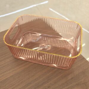 rectangular Transparent Plastic Storage Basket with Handles & Gold Rim - TBD1180582.jpg