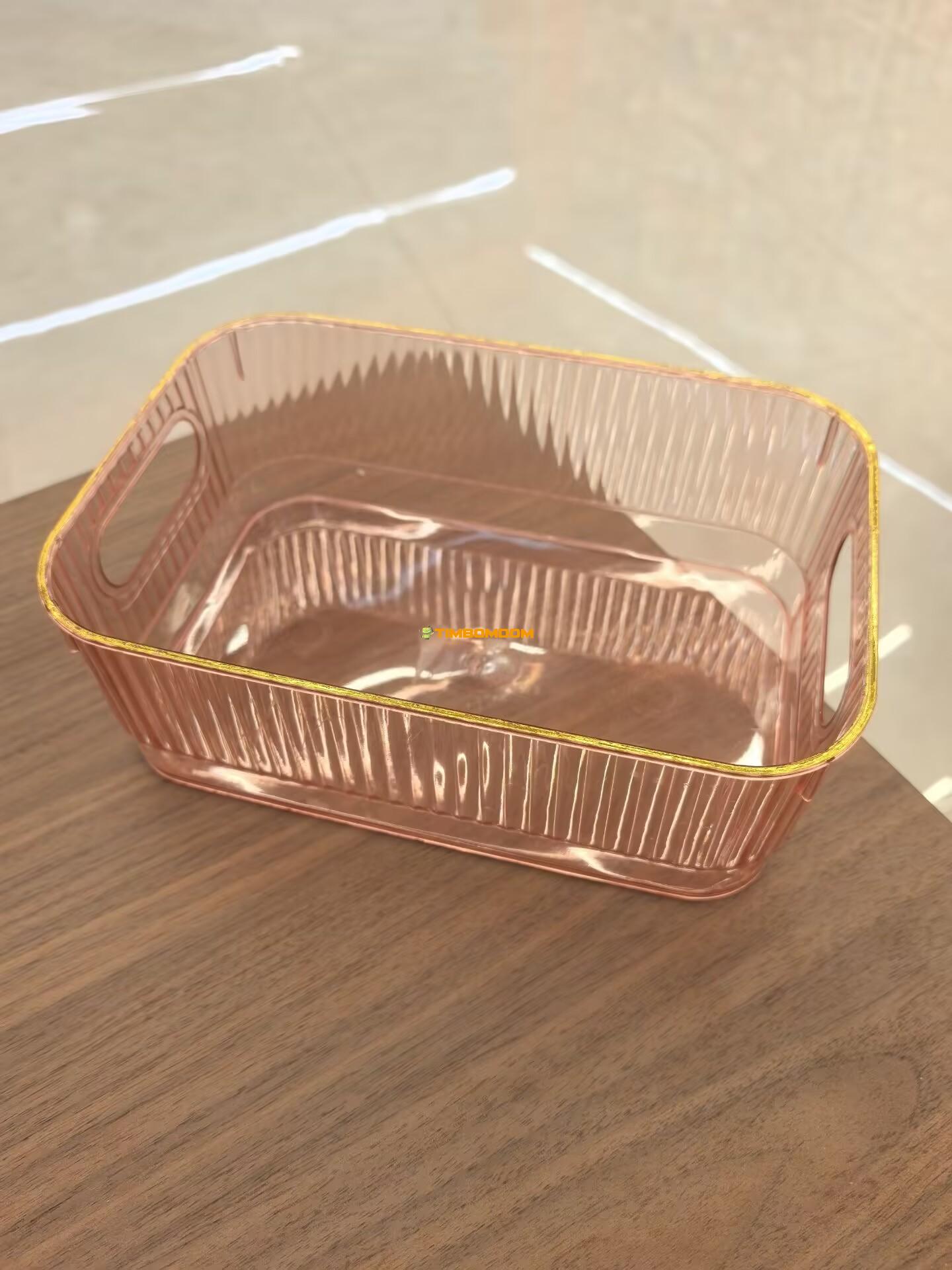 rectangular Transparent Plastic Storage Basket with Handles & Gold Rim rectangular Transparent Plastic Storage Basket with Handles & Gold Rim - TBD1180582.jpg