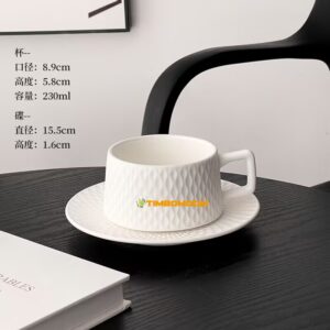 White Stripe Ceramic Coffee Cup & Saucer  - TBD1186126.jpg