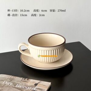 Cream yellow matte Vertical stripes Ceramic Coffee Cup & Saucer  - TBD1186128.jpg