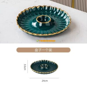 Emerald Green Ceramic Dessert Plate with Gold Edge  - TBD1186152.jpg