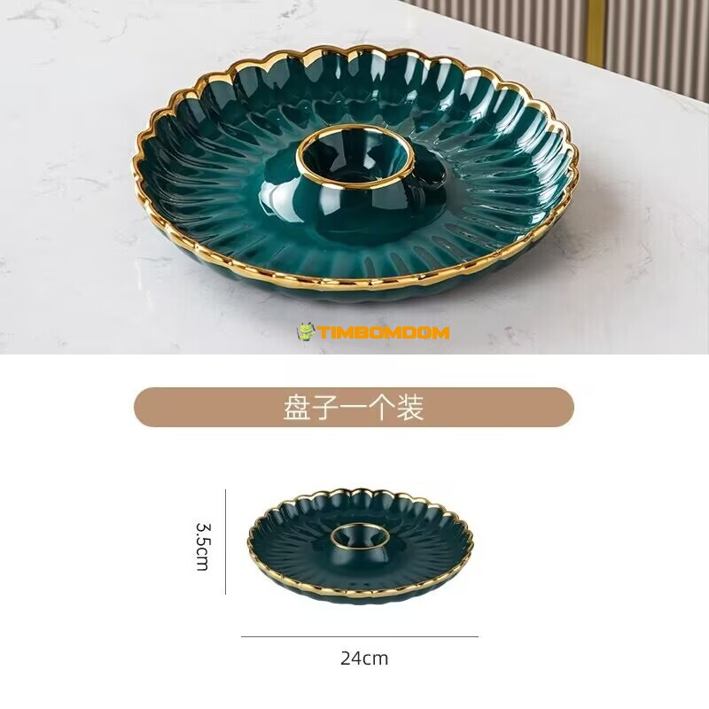 Emerald Green Ceramic Dessert Plate with Gold Edge Emerald Green Ceramic Dessert Plate with Gold Edge - TBD1186152.jpg