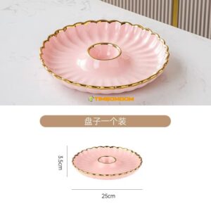 Pink Fluted Ceramic Dessert Plate with Gold Rim  - TBD1186153.jpg