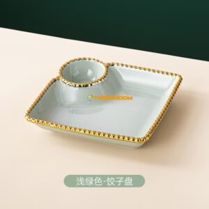 Square Ceramic Snack Plate with Dip Bowl Sage Green  - TBD1186156.jpg