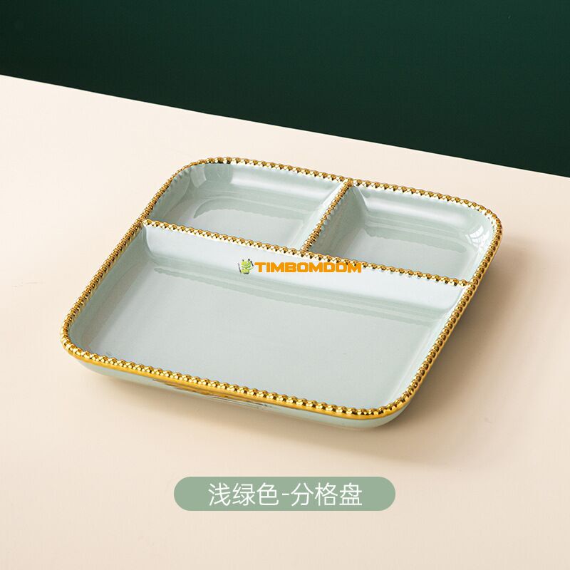 Divided Ceramic Serving Tray with Gold Rim Mint Green Divided Ceramic Serving Tray with Gold Rim Mint Green - TBD1186159.jpg