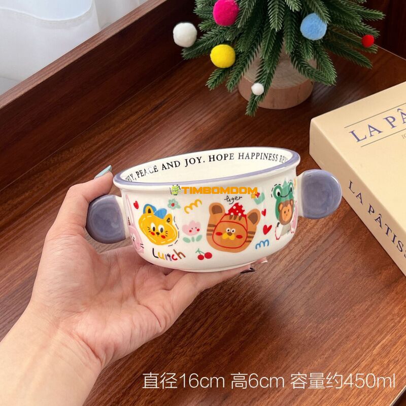 Cartoon Animal Ceramic Soup Bowl with Handles Cartoon Animal Ceramic Soup Bowl with Handles - TBD1186167.jpg