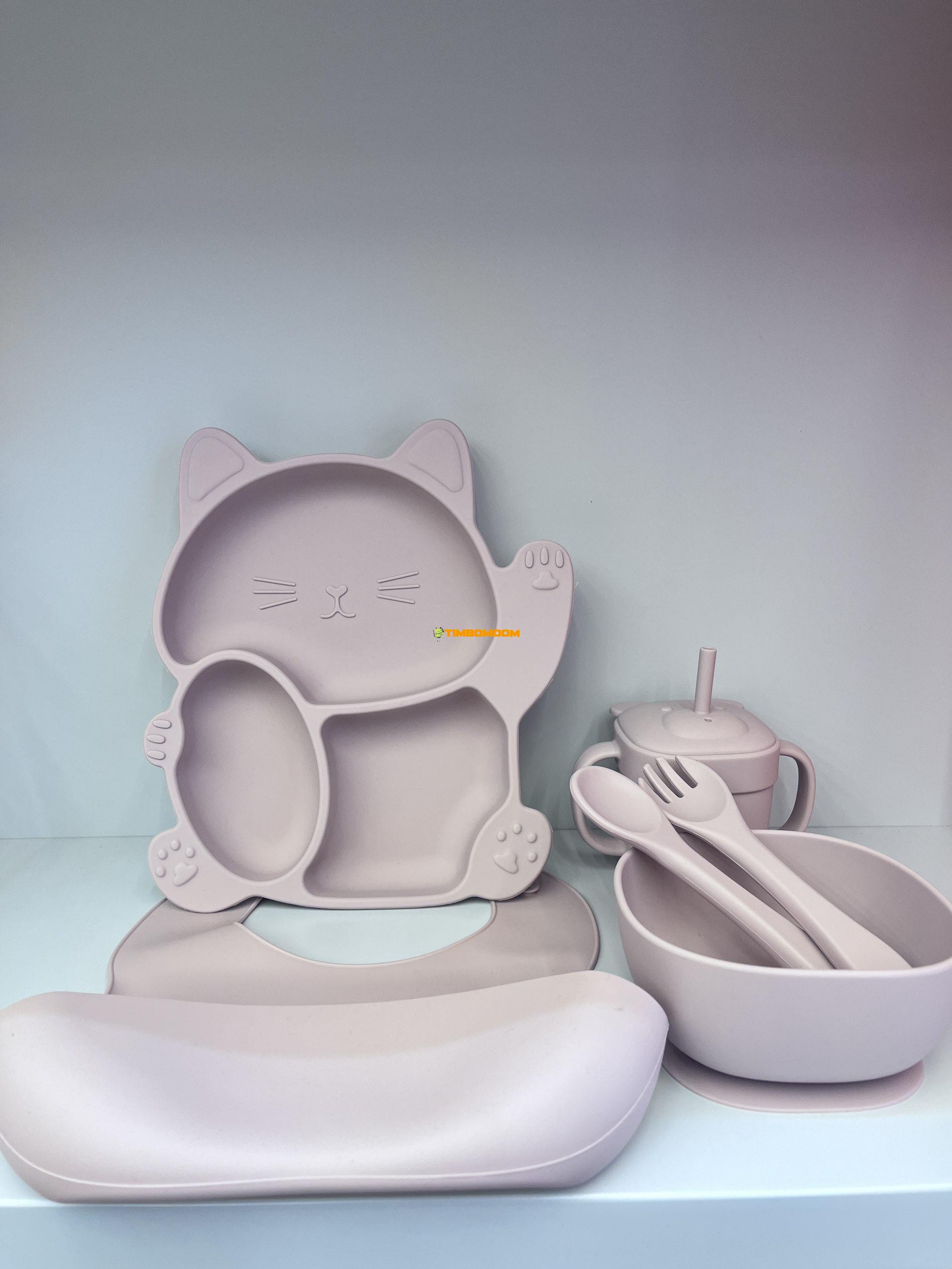 Silicone Baby Feeding Set with Cat Plate and Bib Silicone Baby Feeding Set with Cat Plate and Bib