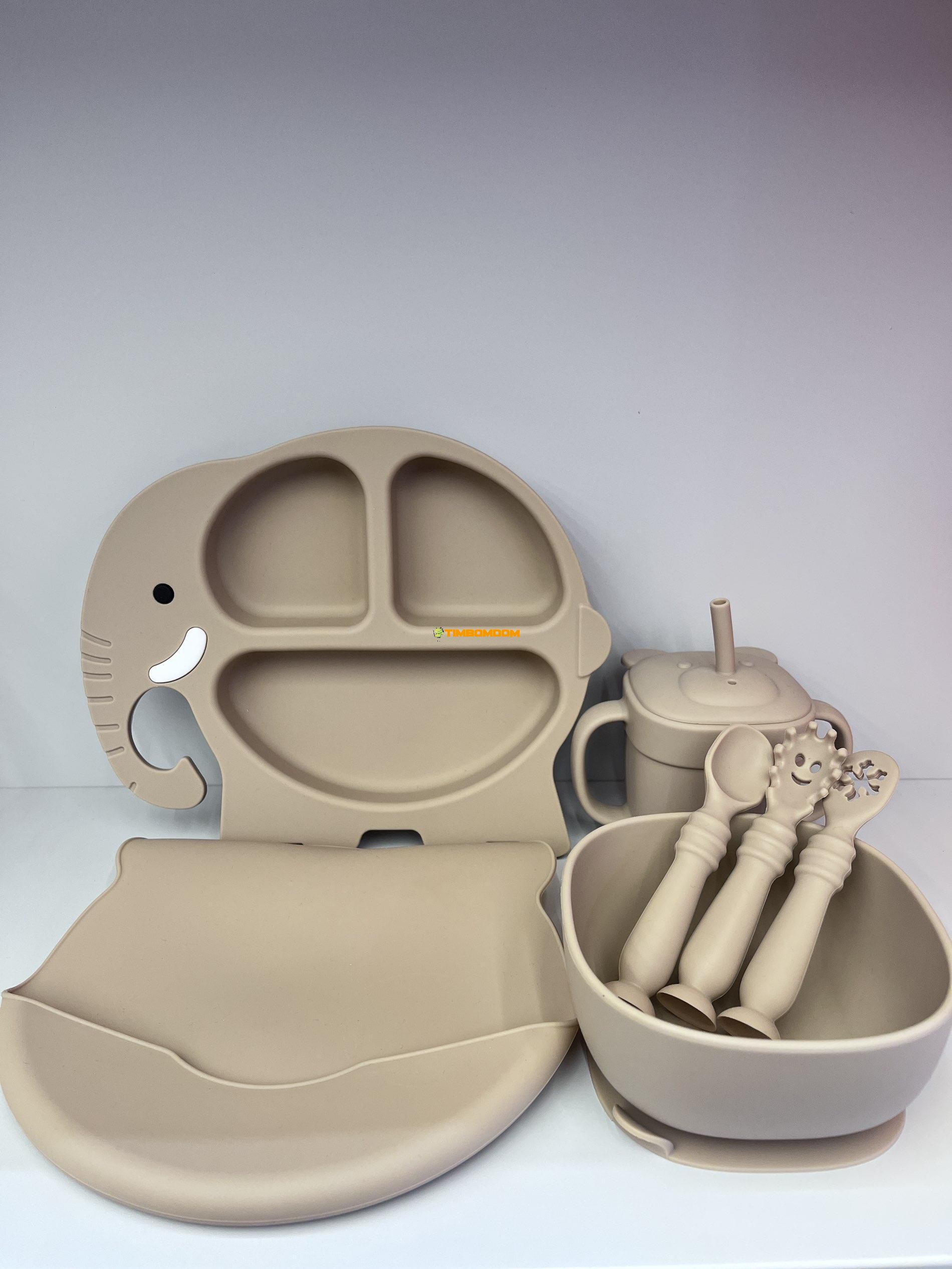 Silicone Baby Feeding Set with Elephant Plate and Bib Silicone Baby Feeding Set with Elephant Plate and Bib