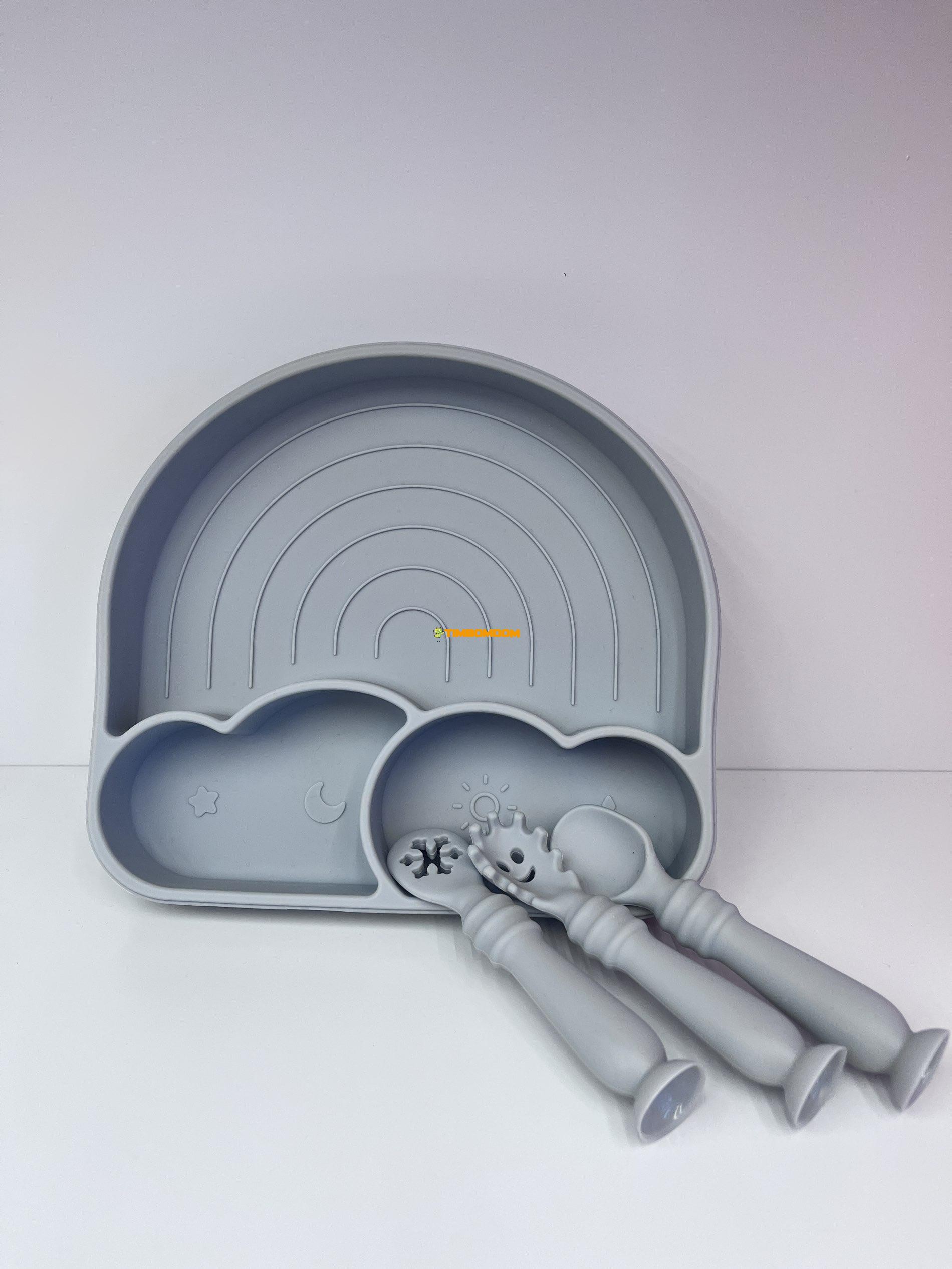 Silicone Rainbow Baby Suction Plate with Spoon and Fork Set Silicone Rainbow Baby Suction Plate with Spoon and Fork Set