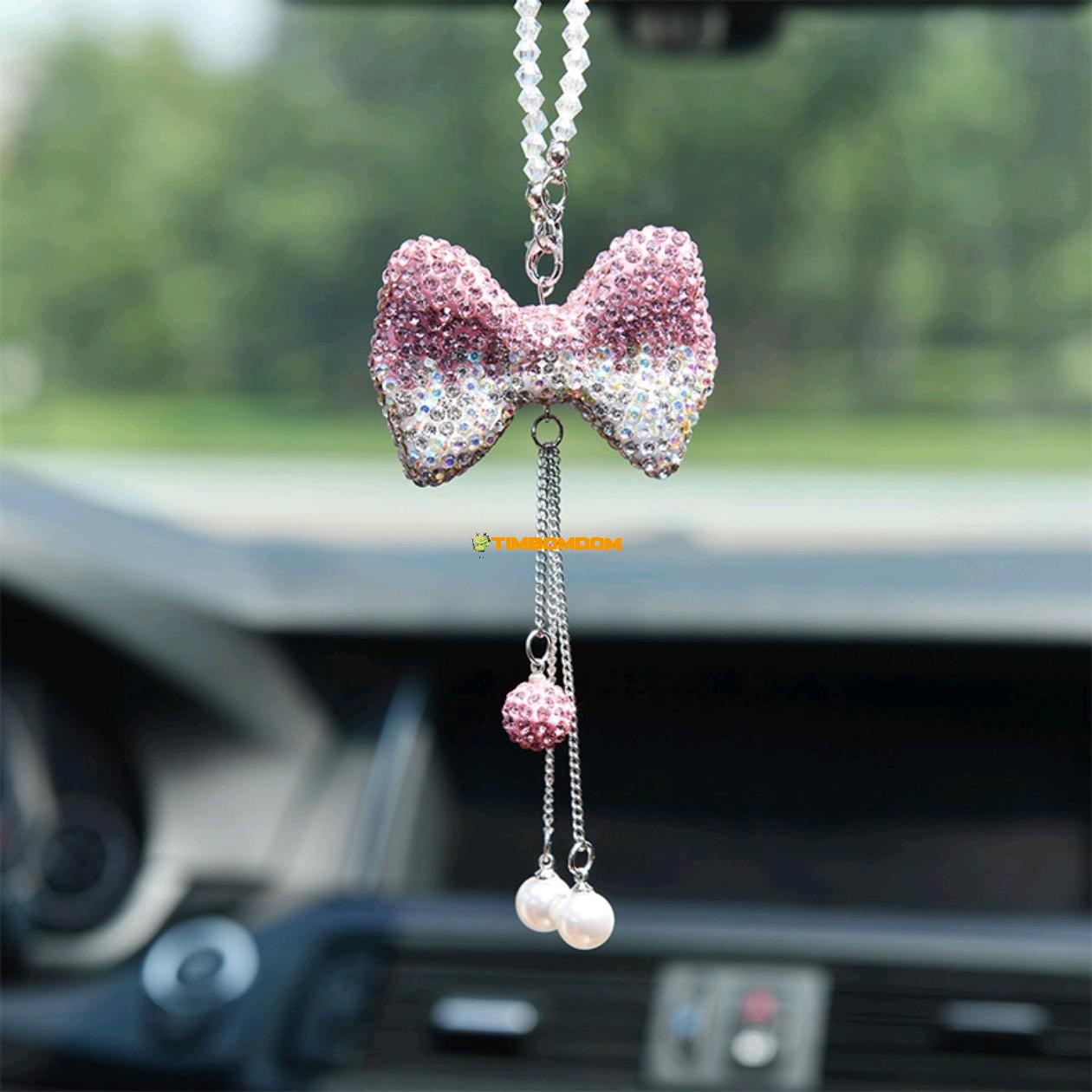 Diamond Car Hanging Ornament Heart Shape Fashion Bow Full Diamond Pearl Diamond Car Hanging Ornament Heart Shape Fashion Bow Full Diamond Pearl