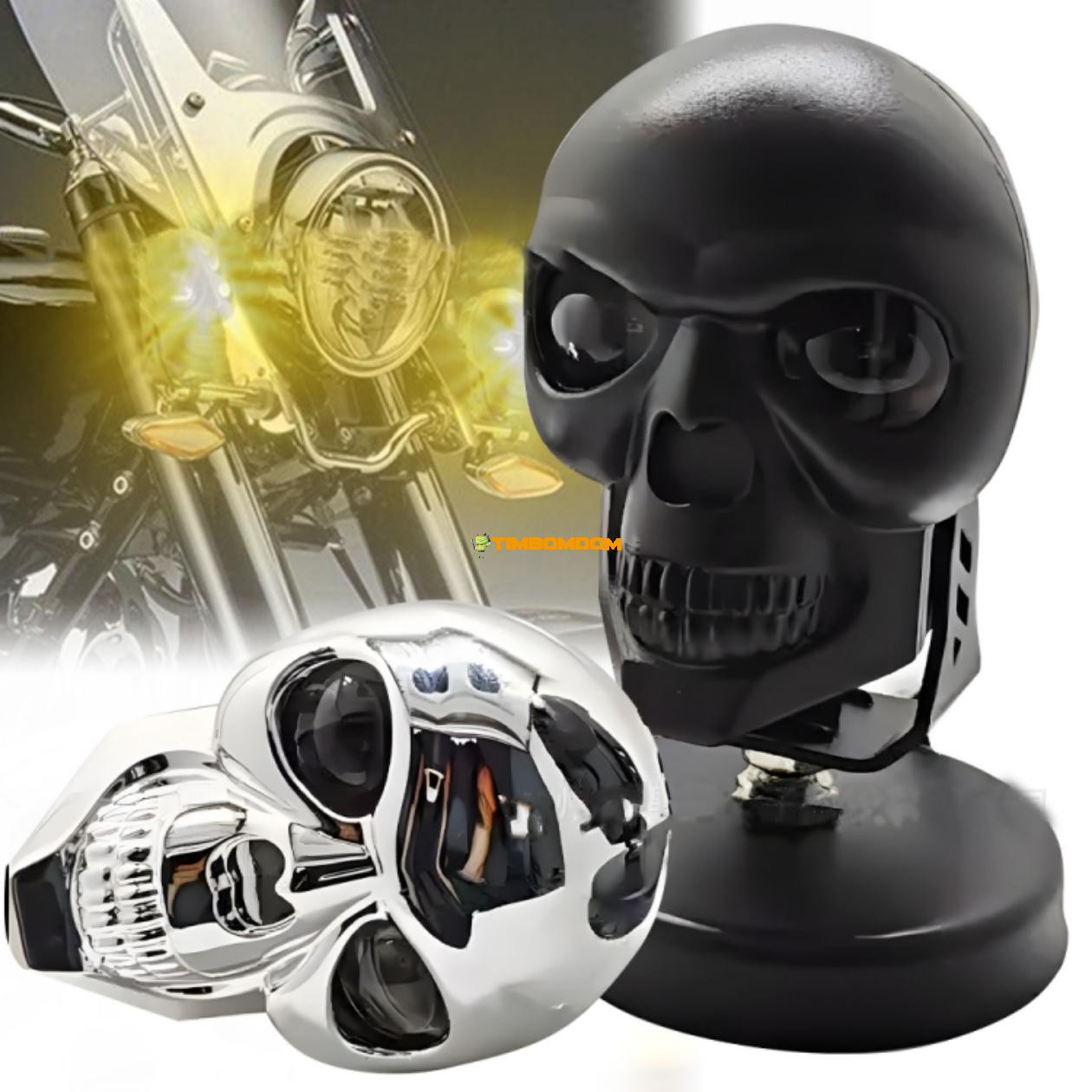 Motorcycle Spotlight White Yellow Dual Light Lens Super Bright Strobe Skull Head Motorcycle Spotlight White Yellow Dual Light Lens Super Bright Strobe Skull Head