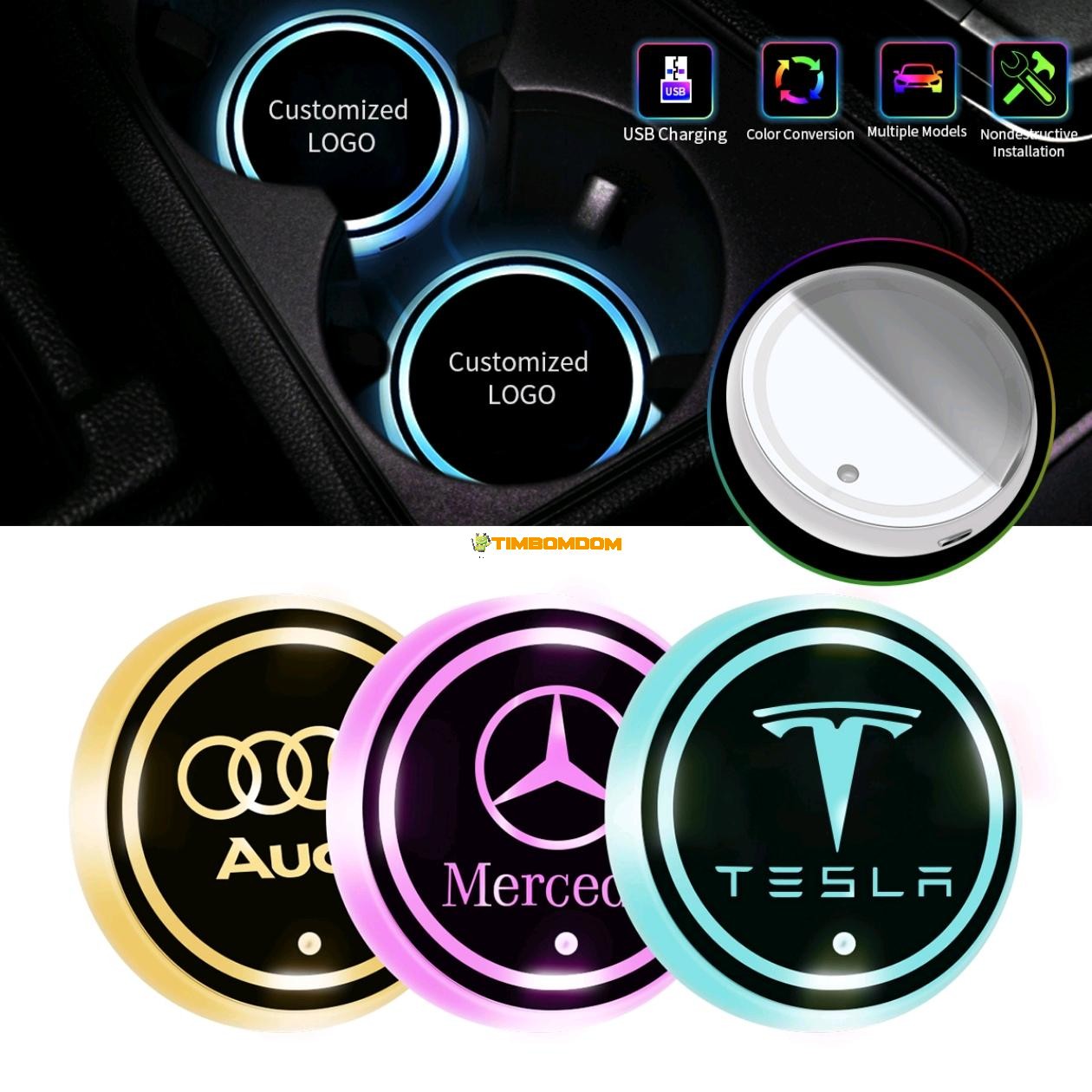 Car Supplies LED Luminous Cup Mat Ambient Light Car Supplies LED Luminous Cup Mat Ambient Light