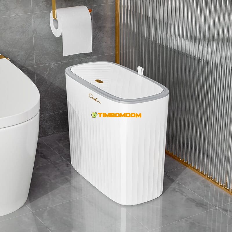 Slim Bathroom Trash Can with Lid Slim Bathroom Trash Can with Lid